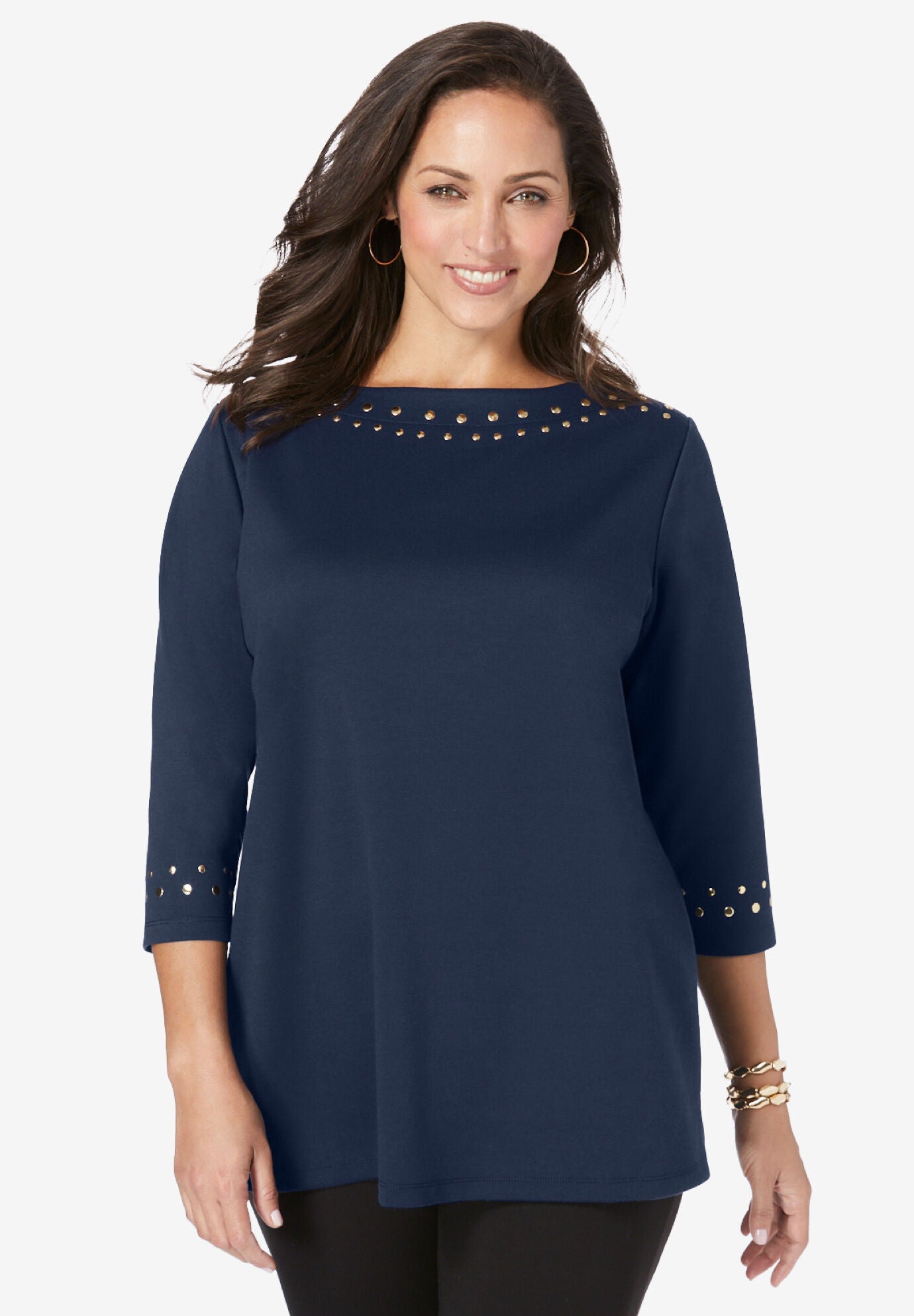 Ponte Studded Tunic, NAVY GUNMETAL STUDS, hi-res image number 0
