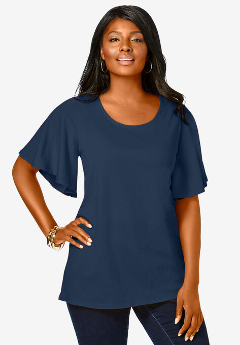 Flutter Sleeve Tunic, NAVY, hi-res image number null
