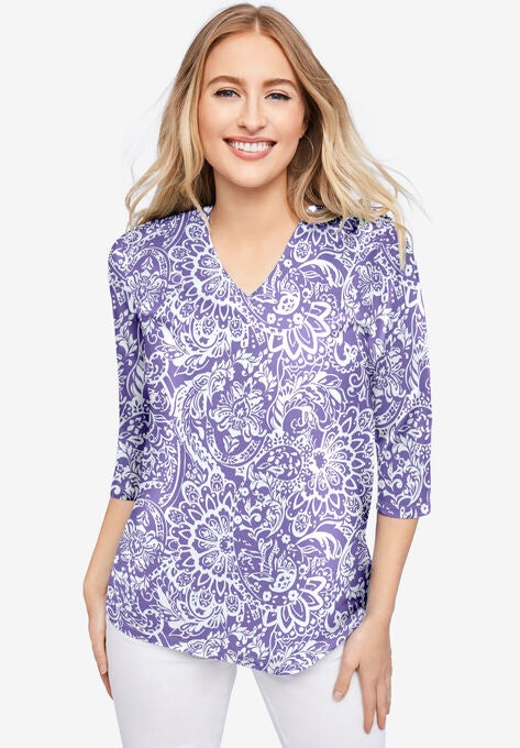 V-Neck Tee, VINTAGE LAVENDER SCROLL MEDALLION, hi-res image number null