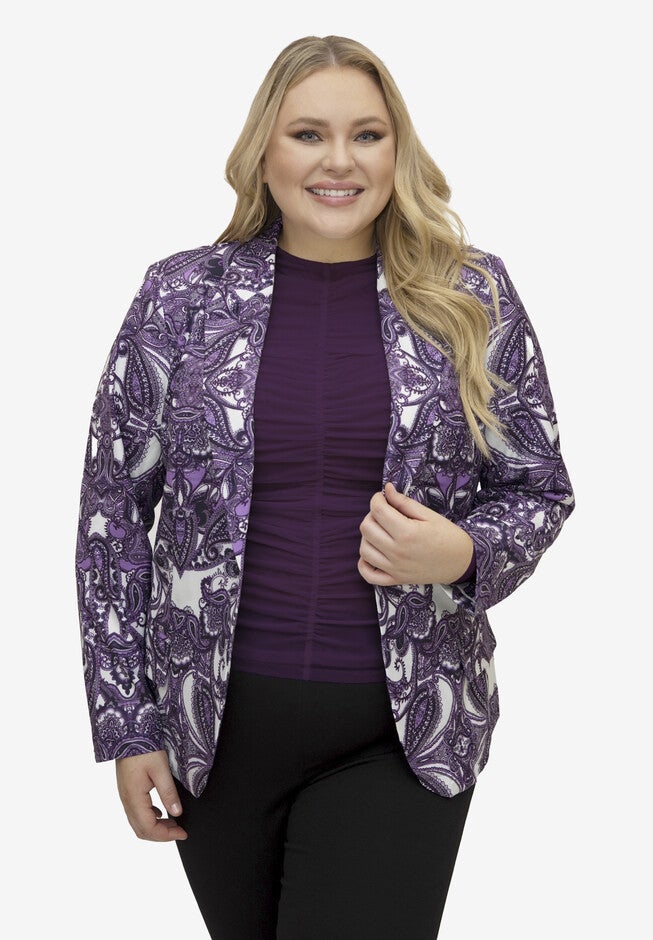 Crepe Print Blazer, MULTI PURPLE, hi-res image number 0
