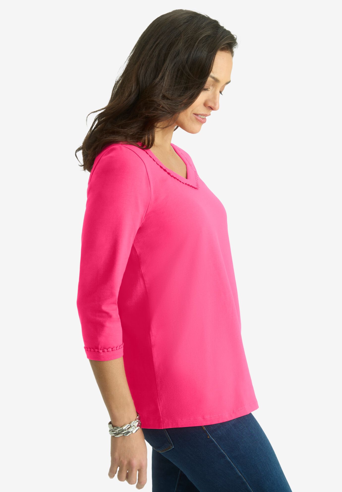 Dot Trim Sweetheart Neck Tee, PINK BURST, alternate image number 1