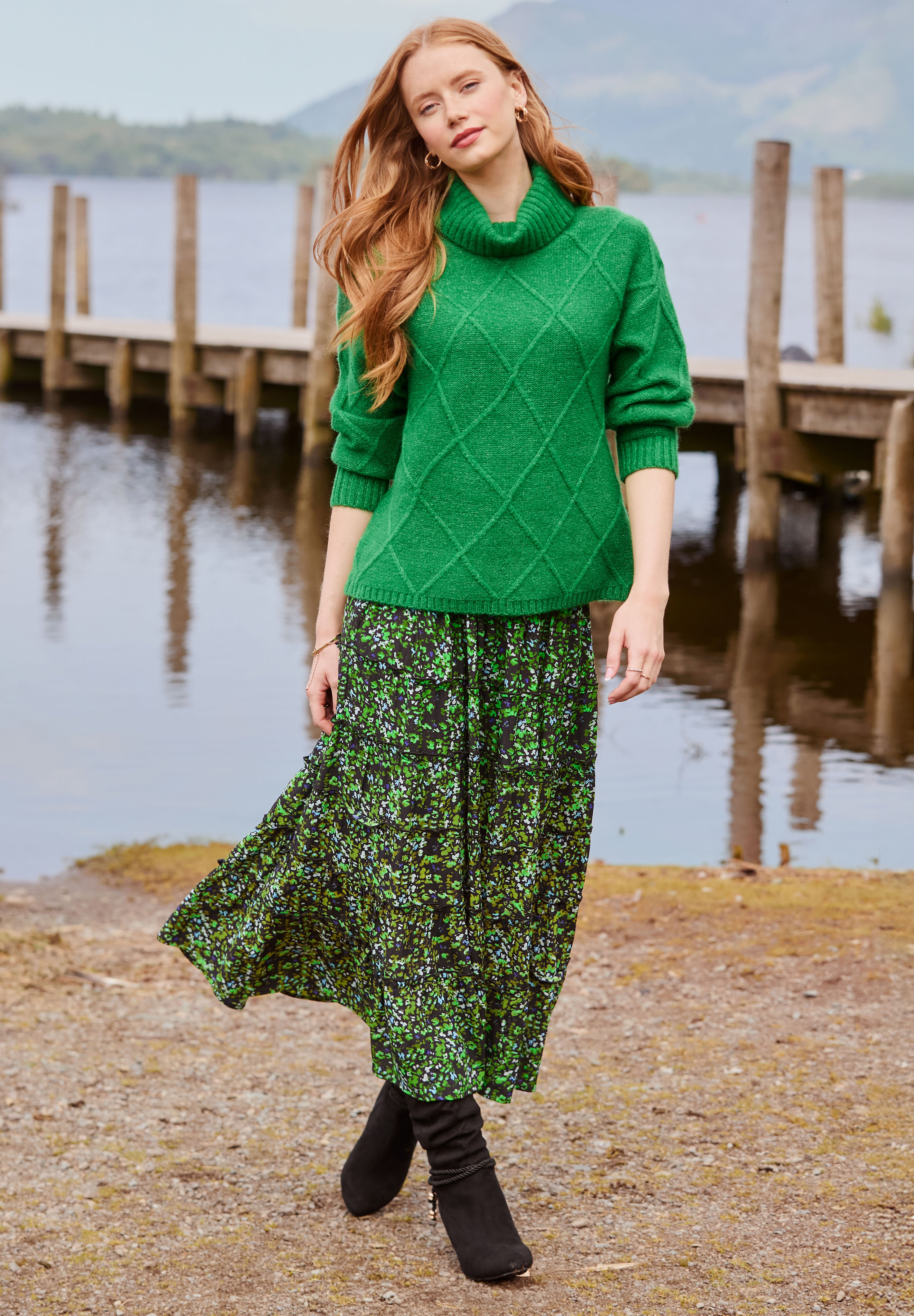 Tiered Maxi Skirt, GREEN DITSY GARDEN, alternate image number 5