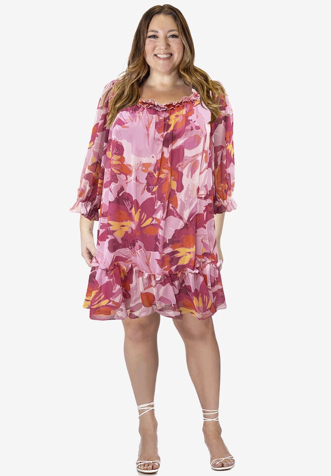 Babydoll Ruffle Dress, PINK PRINT, hi-res image number null