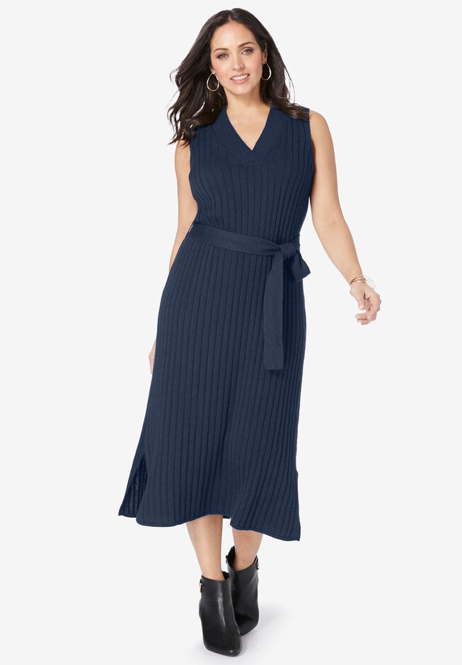 Belted Sweater Vest Dress, , alternate image number null