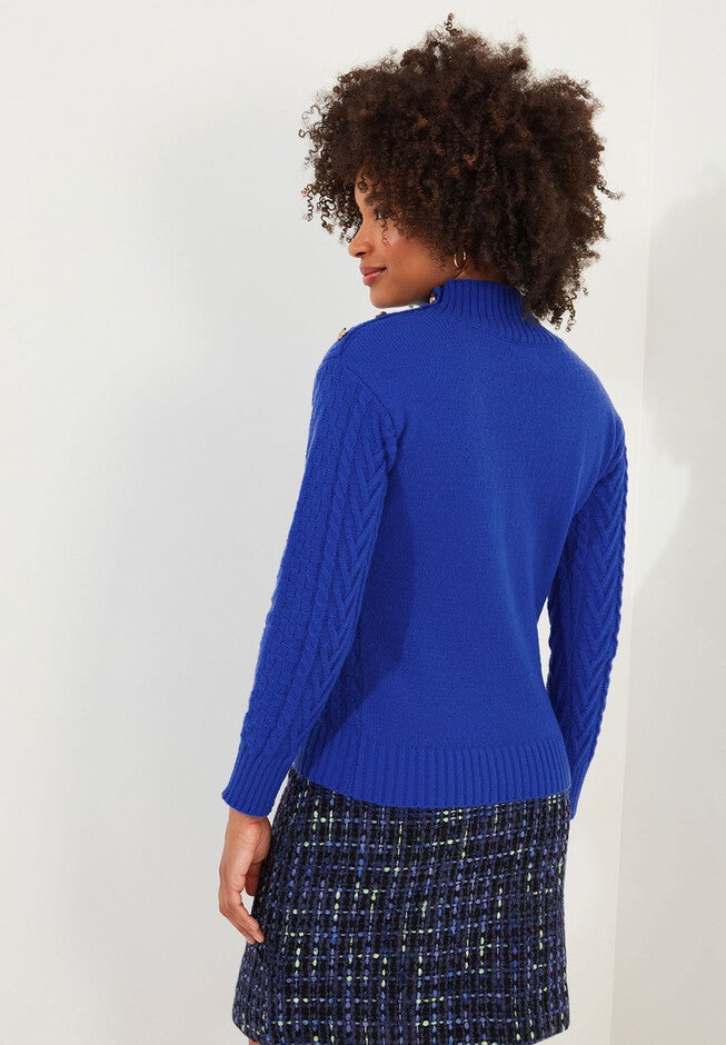 Turtleneck Cable Sweater, COBALT BLUE, on-hover image number null