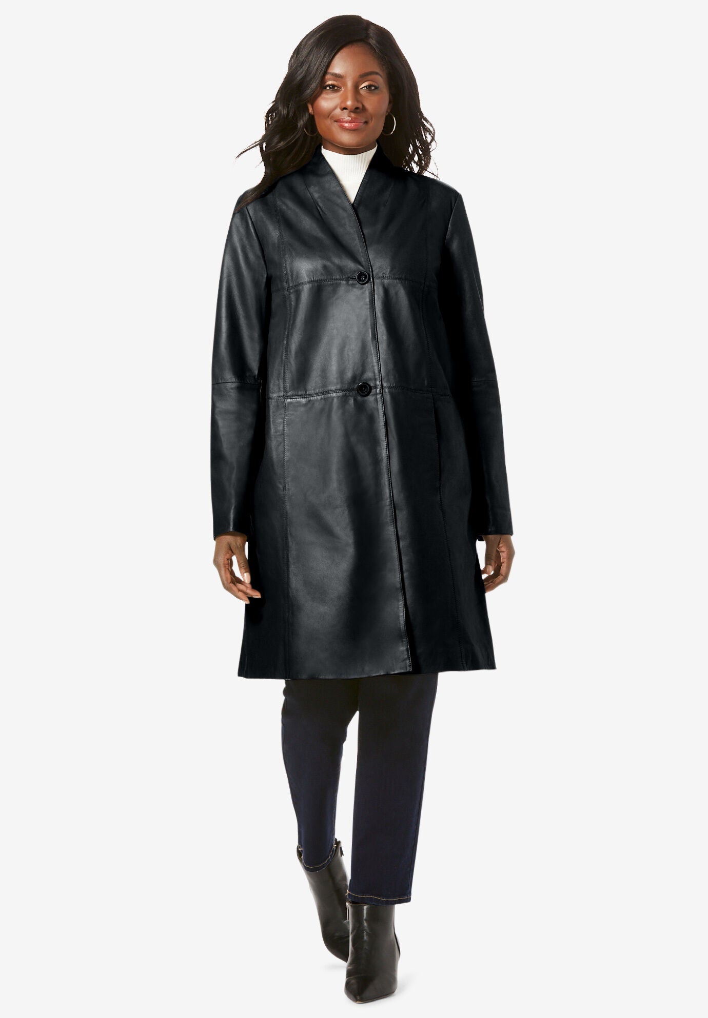 Black leather swing coat top