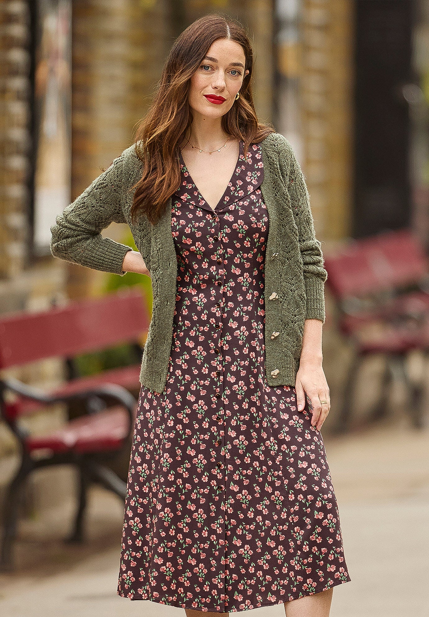 Puff Sleeve Midi Dress, ESPRESSO DITSY FLORAL, alternate image number 5