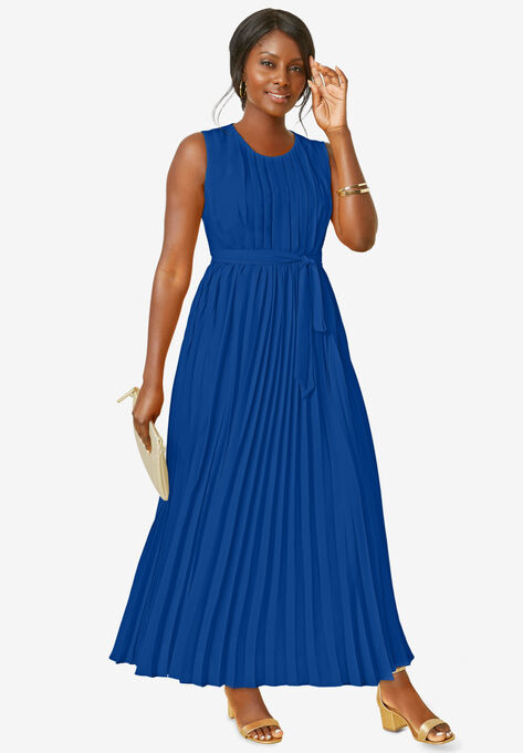 Pleated Maxi Dress, DARK SAPPHIRE, hi-res image number null