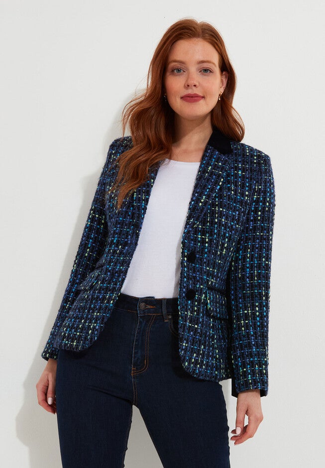 Single Breasted Tweed Blazer, NAVY TWEED, alternate image number null