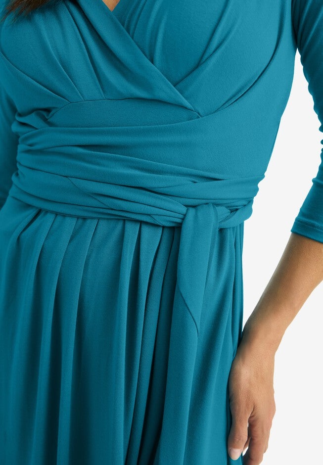 Sweetheart Wrap Midi Dress, DEEP TEAL, alternate image number 3