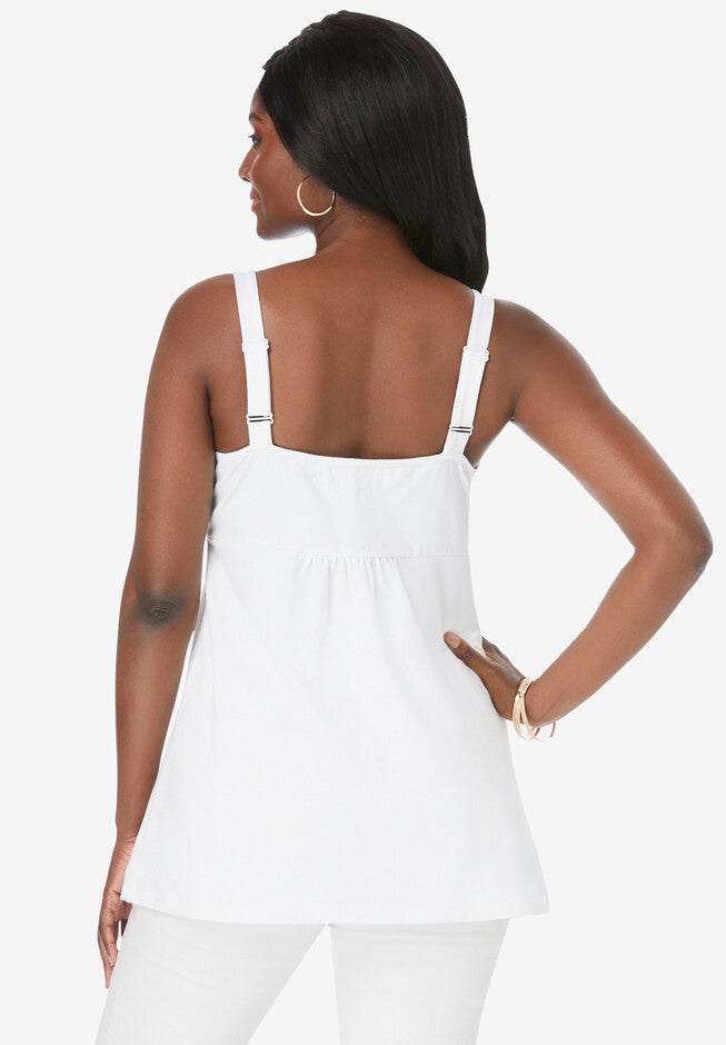 Stretch Cotton Shirred Tank, , on-hover image number null