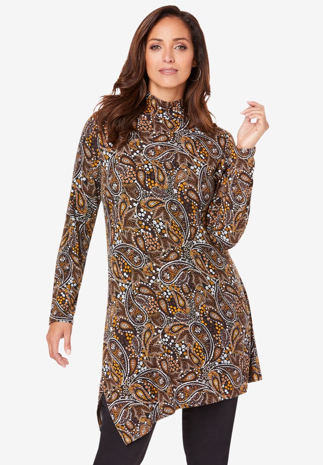 Point Hem Mockneck Tunic, BROWN GARDEN PAISLEY, hi-res image number null