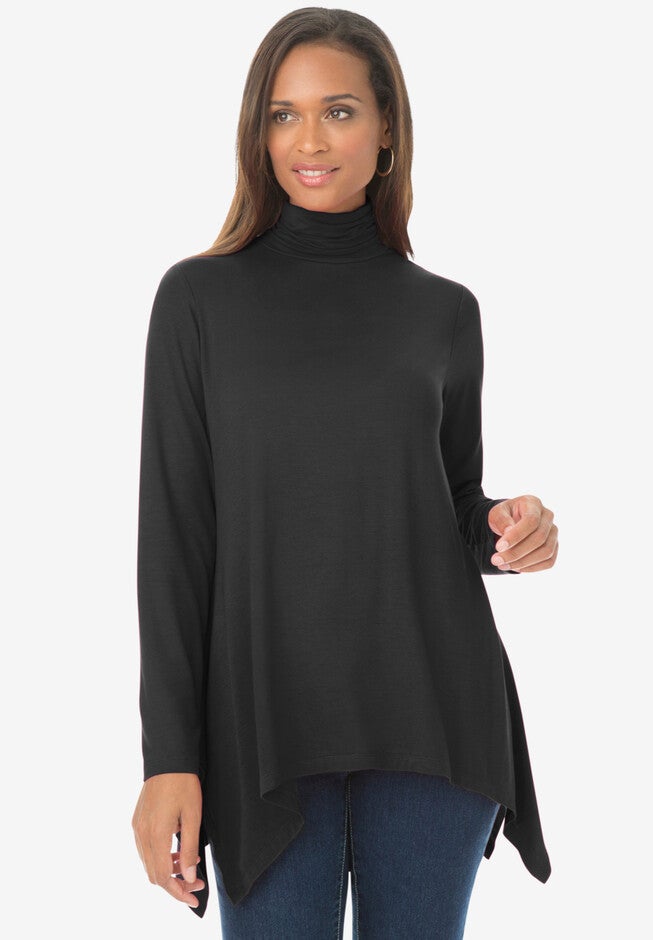 Turtleneck Sharktail Tunic, BLACK, hi-res image number 0