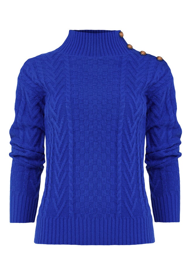 Turtleneck Cable Sweater, COBALT BLUE, alternate image number null