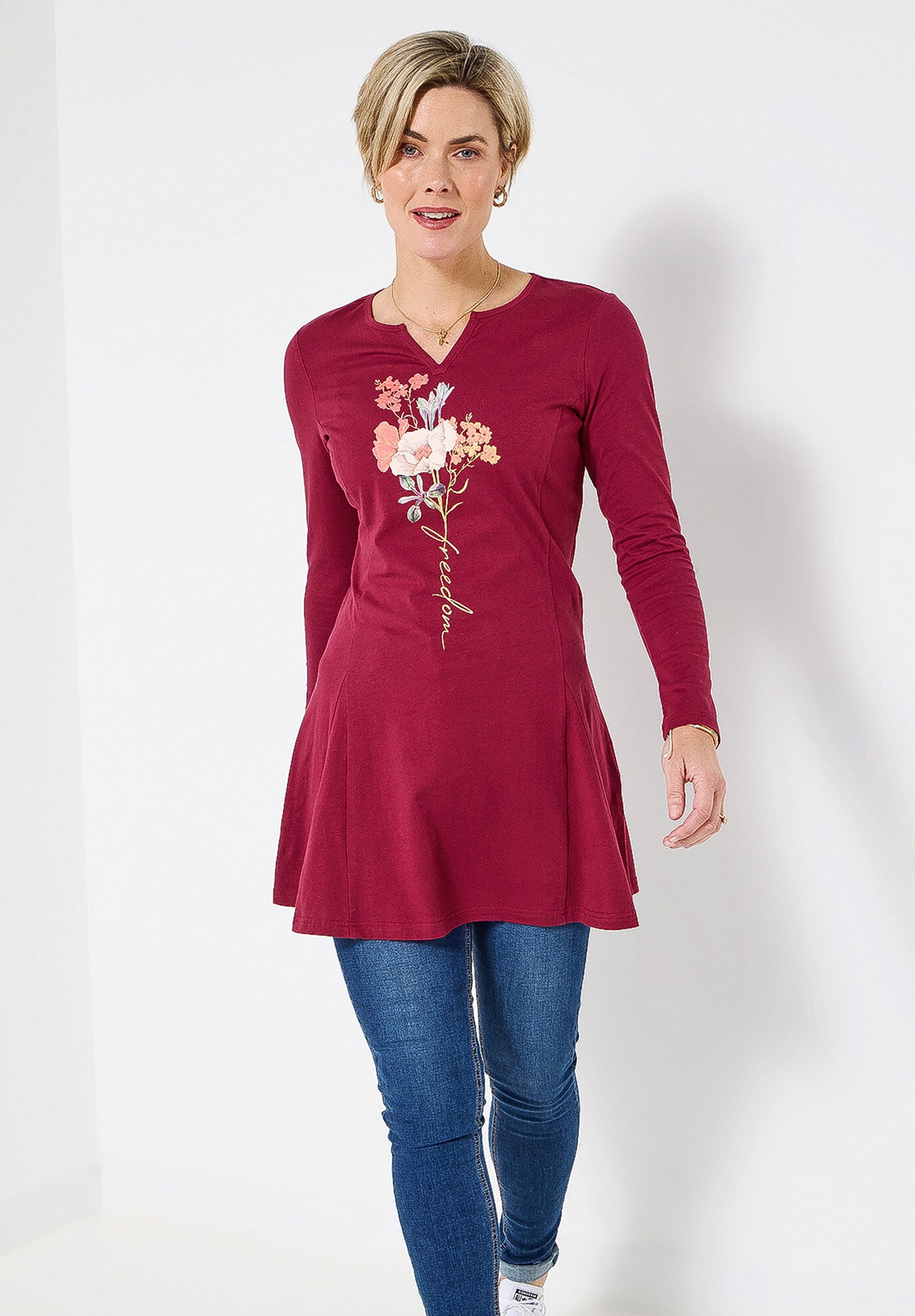 Stretch Knit Pleat Tunic, FREEDOM FLOWER, alternate image number 4