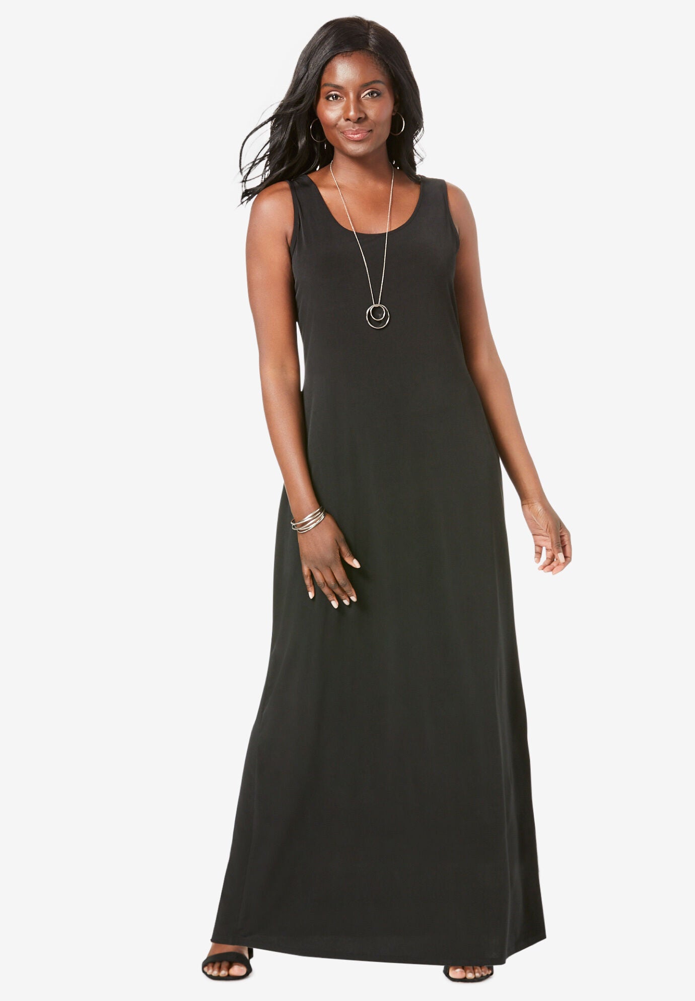 Ladies Stretch Knit Tank Maxi Dress Black Jessica London