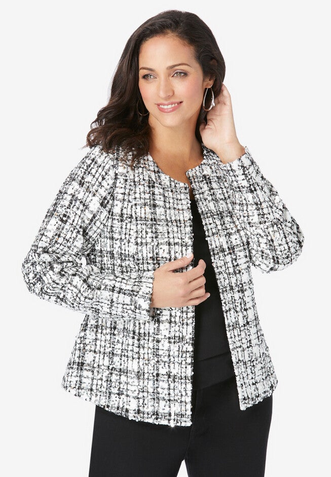 Sequin Tweed Lady Jacket, PLAID SEQUIN, hi-res image number 0
