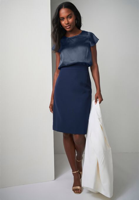 Tummy Control Bi-Stretch Pencil Skirt, , alternate image number null
