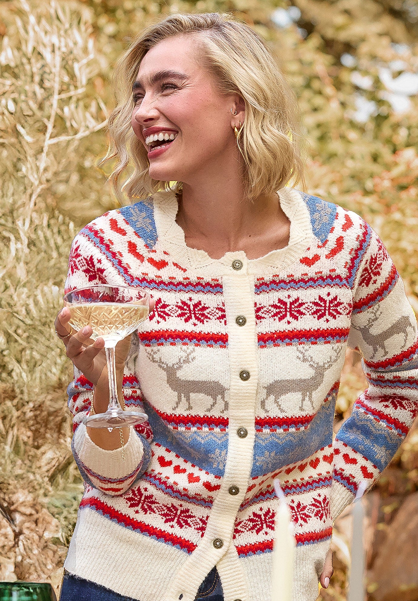 Novelty Reindeer Cardigan Sweater, REINDEER, alternate image number 5