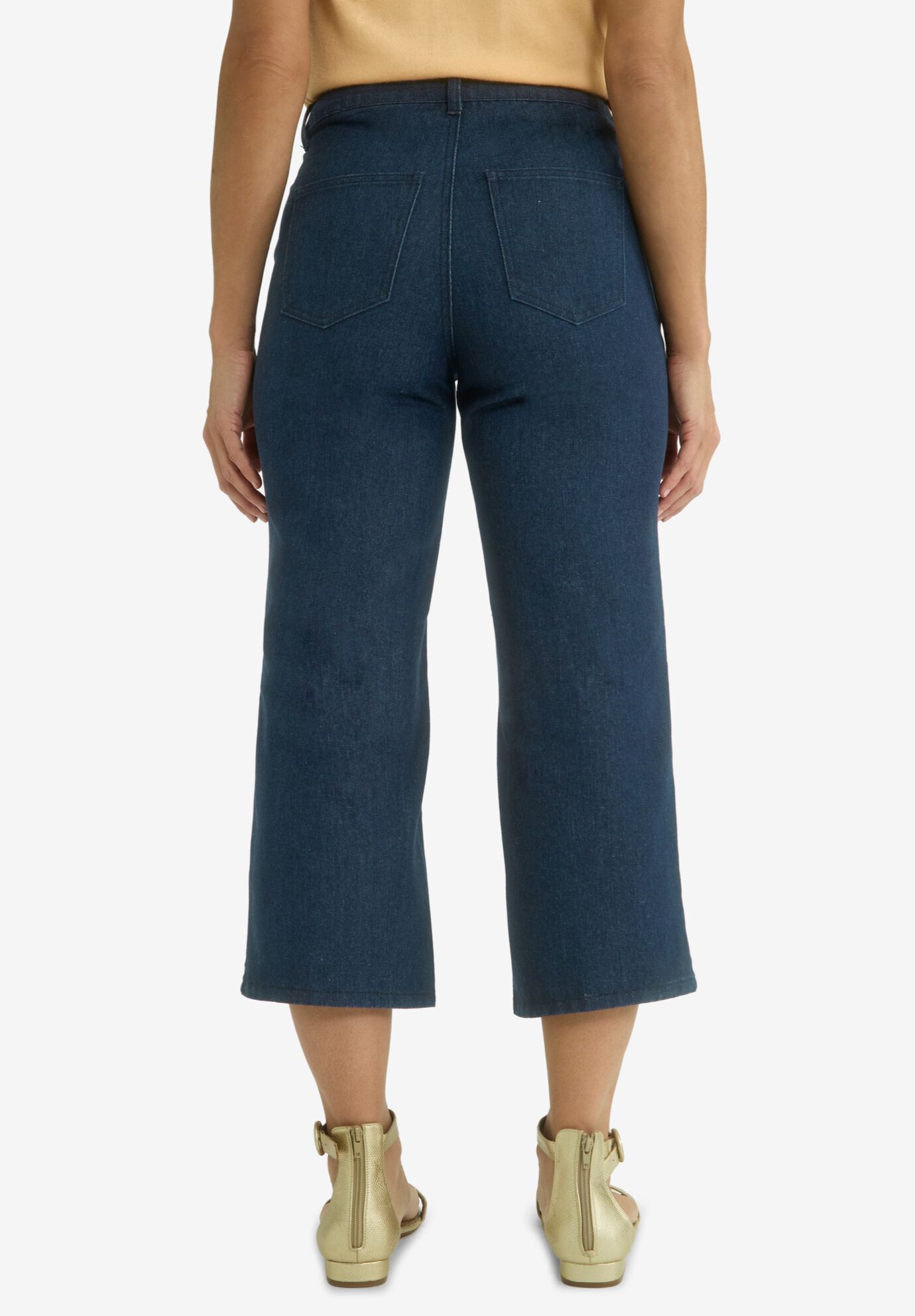 Classic Cotton Denim Wide Leg Crop Jean, INDIGO, on-hover image number 1