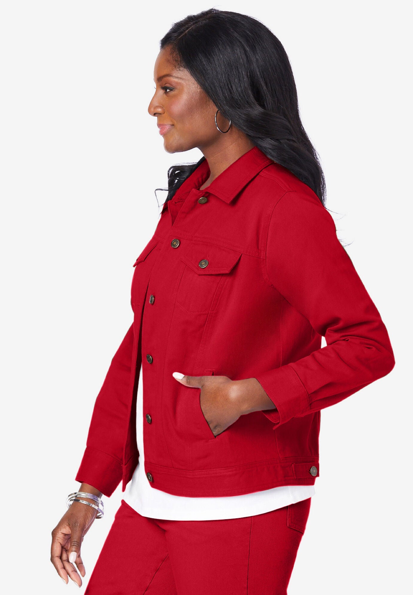 Ladies Classic Cotton Denim Jacket Classic Red Jessica London