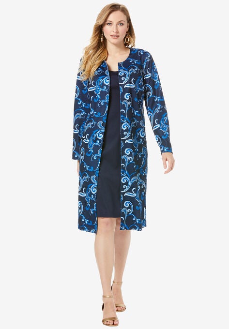 Ponte Jacket Dress, NAVY PAISLEY SCROLL, hi-res image number null