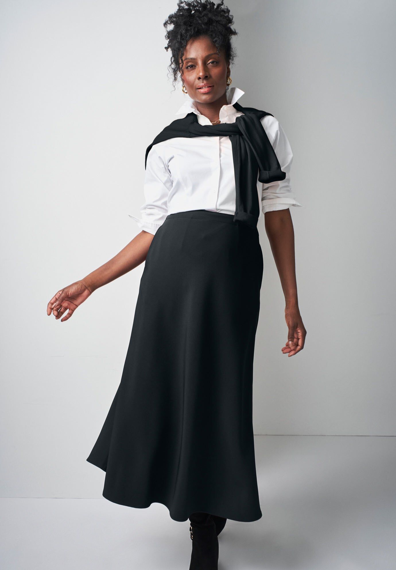 Bi-Stretch Swing Skirt, BLACK, hi-res image number 0