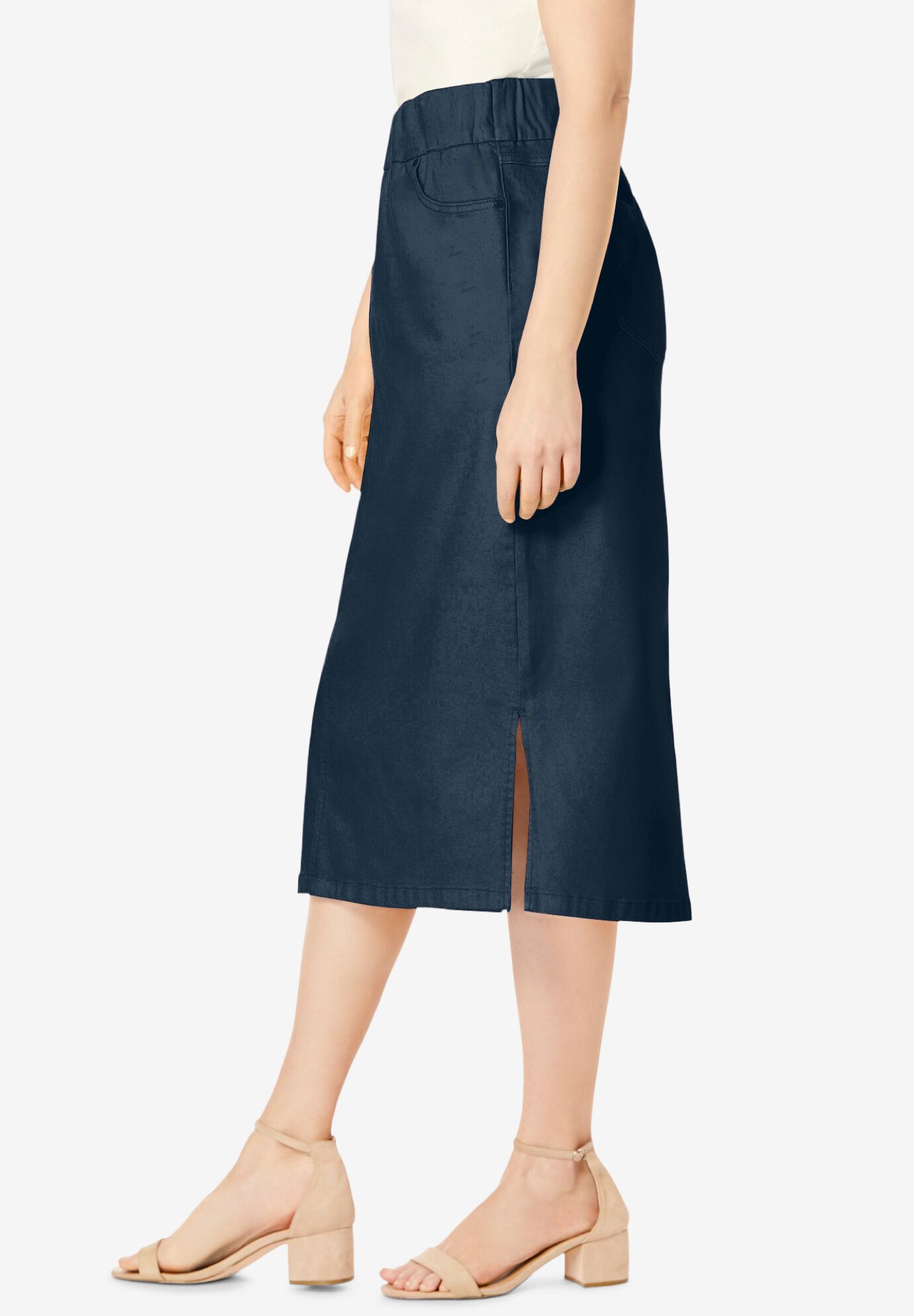 12163 Indigo Waist Detailed Midi Skirt