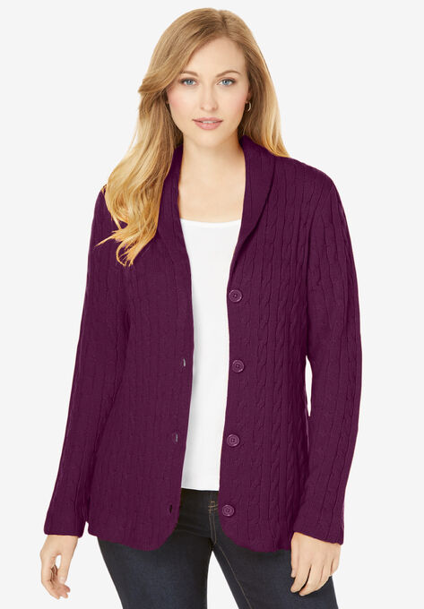 Cable Blazer Sweater, DARK BERRY, hi-res image number null