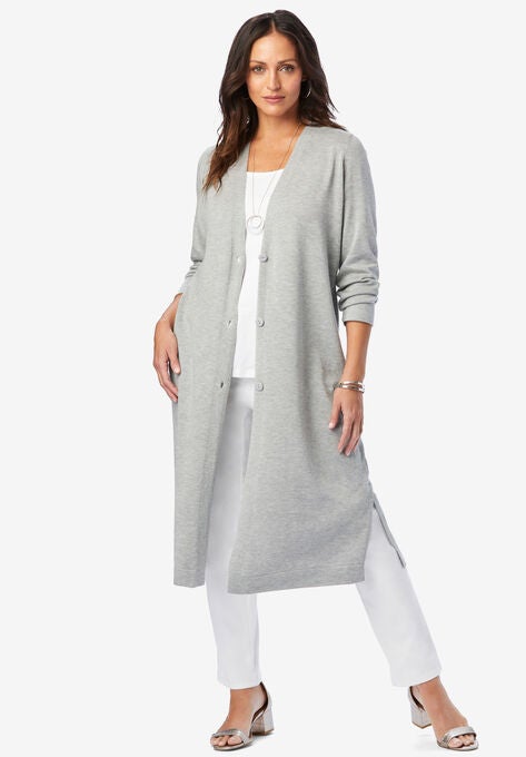 Fine Gauge Duster Cardigan, HEATHER GREY, hi-res image number null