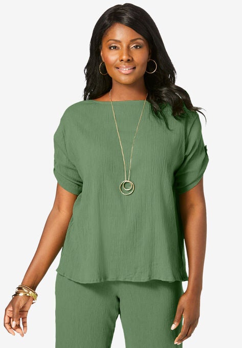 Gauze Blouse, OLIVE DRAB, hi-res image number null