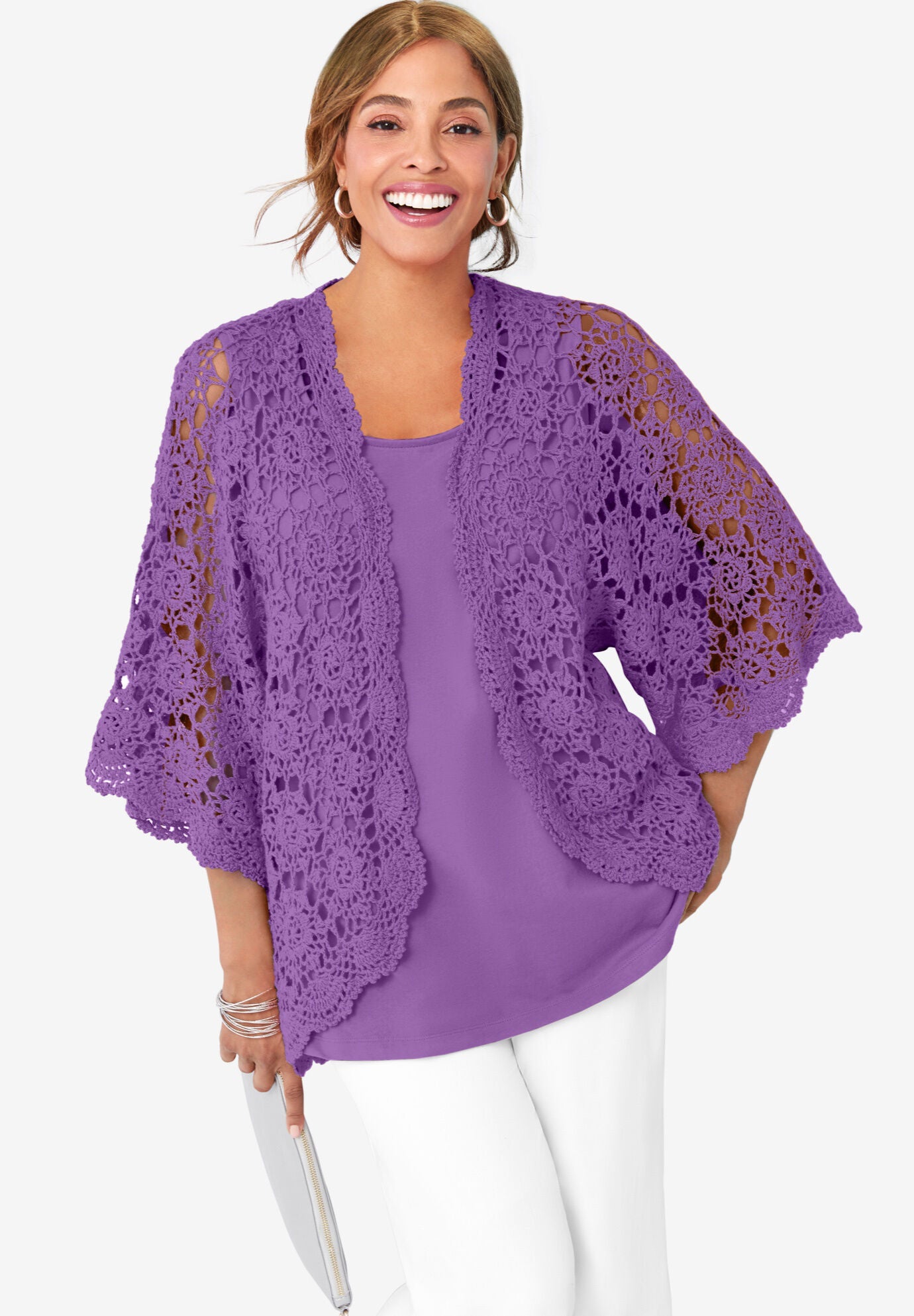 Ladies Crochet Cardigan Bright Violet Jessica London