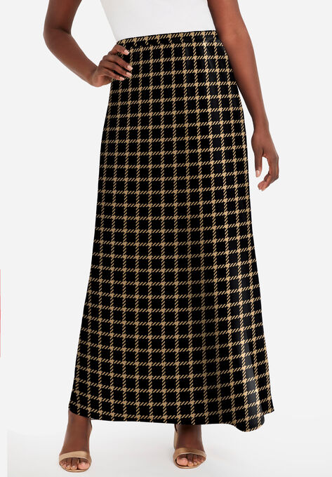 Travel Knit Maxi Skirt, SOFT CAMEL MINI WINDOWPANE, hi-res image number null