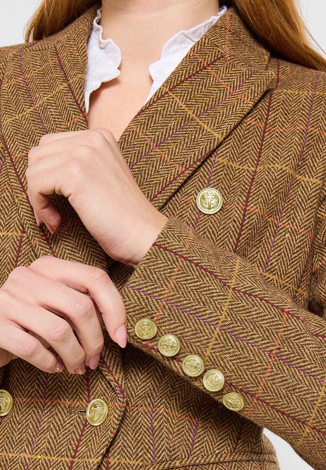 Double Breasted Plaid Blazer, COGNAC PLAID, alternate image number 3