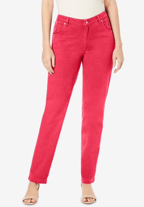 Classic Cotton Denim Straight Jeans, VIBRANT WATERMELON, hi-res image number null
