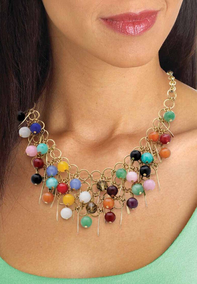 Goldtone Multi Color Genuine Agate Bead and Necklace and Earring Set, 18 inch plus 3 inch extension, , alternate image number 2