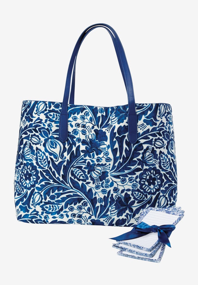 2-Piece Tote & Memo Pad Set, BRIGHT COBALT TAPESTRY FLORAL, hi-res image number null