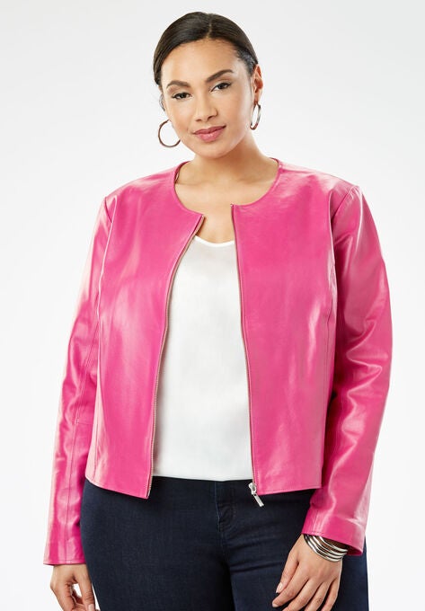 Collarless Leather Jacket Plus Size Jackets Jessica London Collarless Leather Jacket Alternate