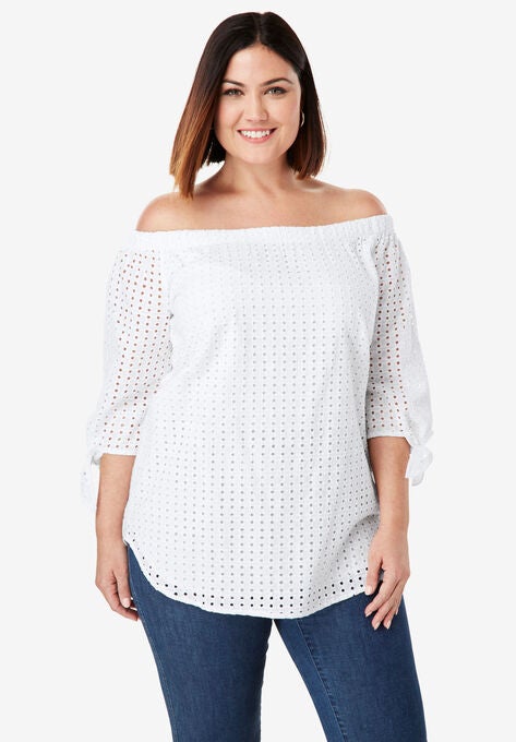 Eyelet Off The Shoulder Shirt