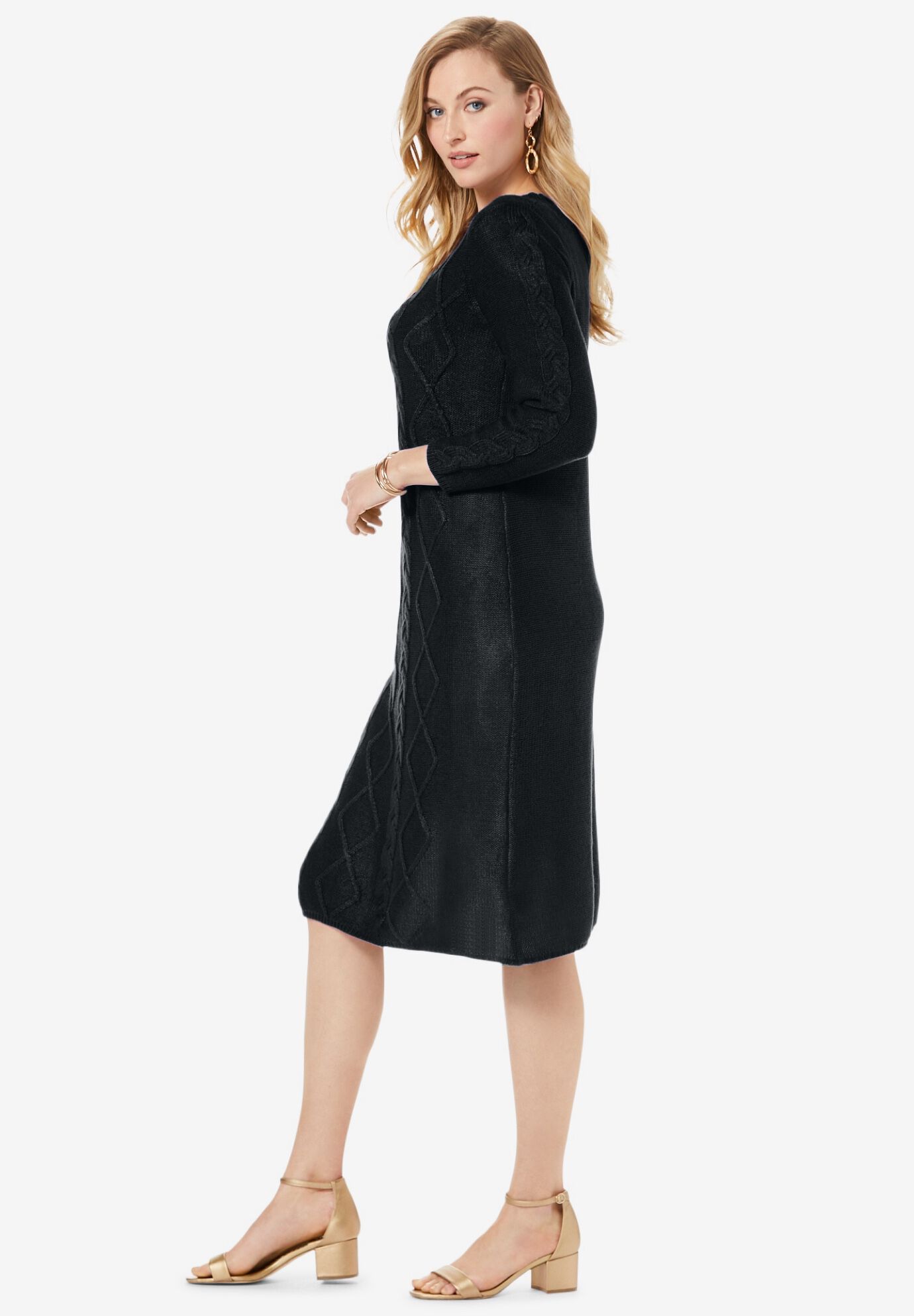 Cable Sweater Dress, BLACK, alternate image number 2