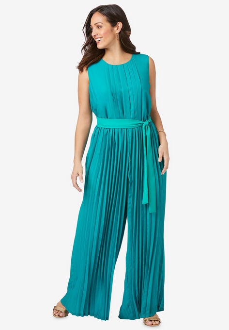Pleated Wide Leg Jumpsuit, WATERFALL, hi-res image number null