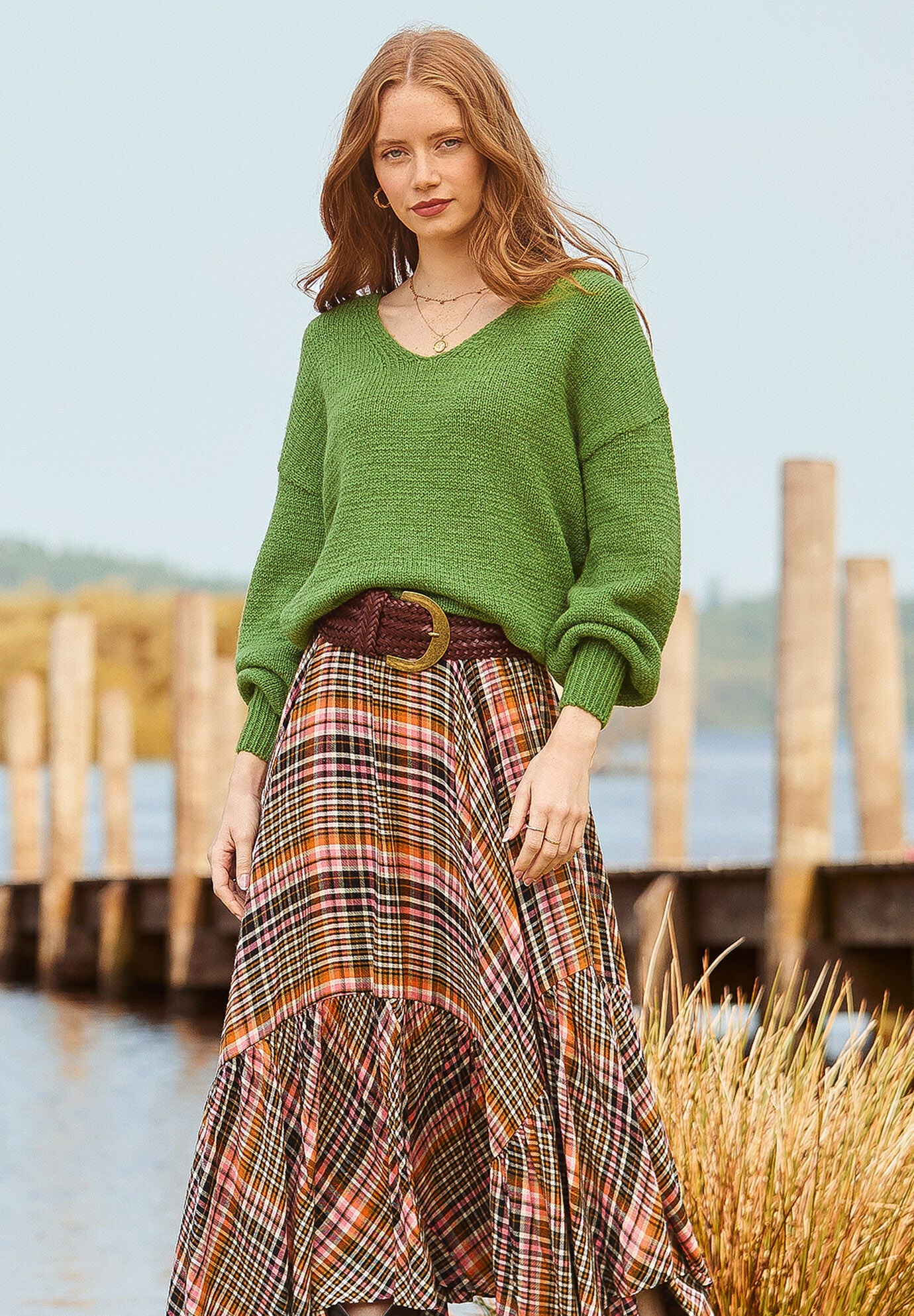 Checkered Hanky Hem Maxi Skirt, AUTUMN SUNSET PLAID, hi-res image number 0