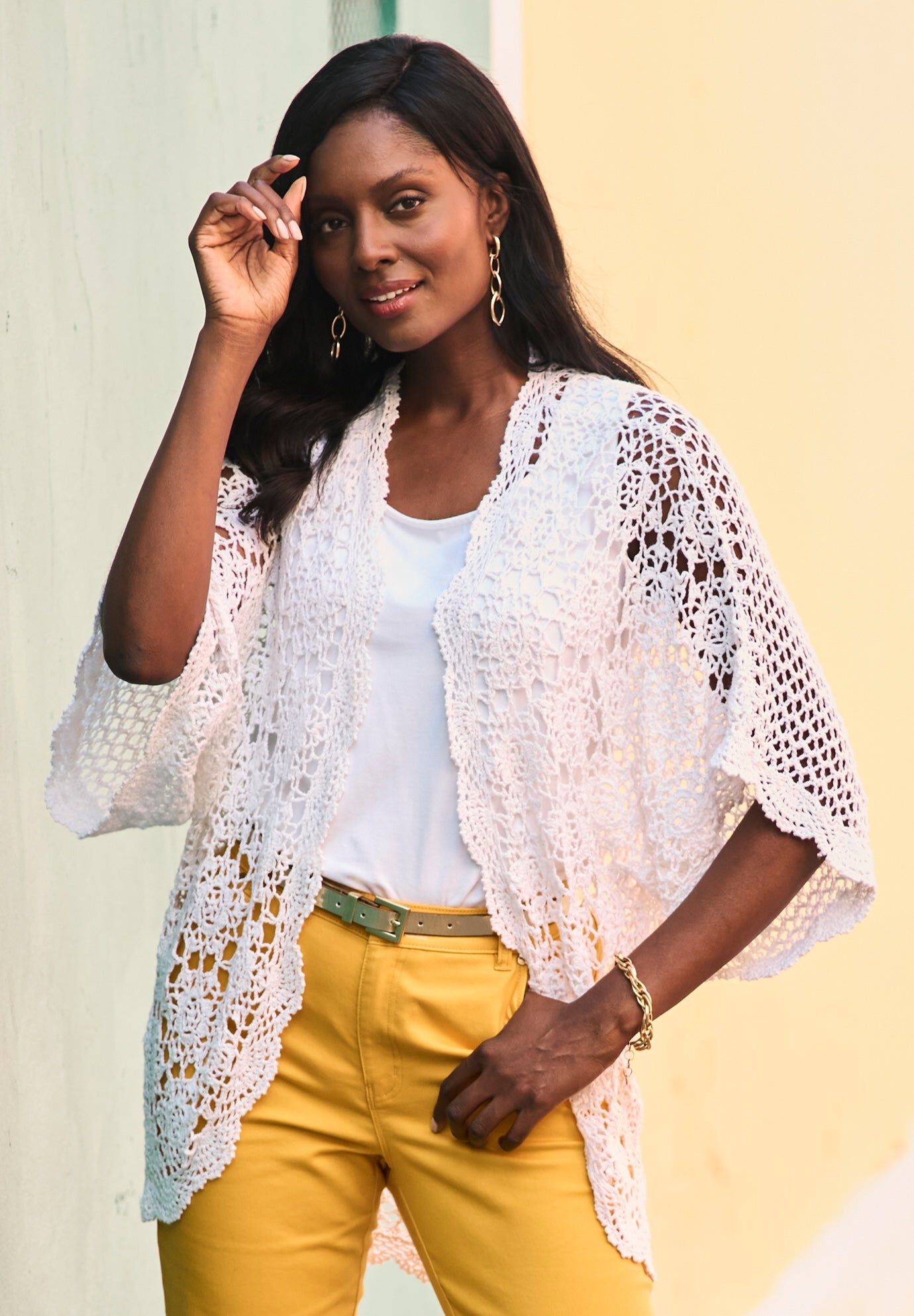 Ladies' Crochet Cardigan, White | Jessica London