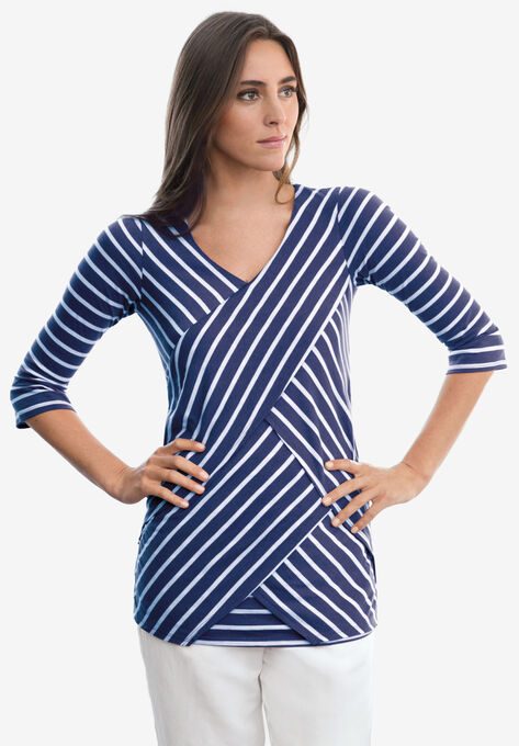 Layered Knit Top, NAVY STRIPE, hi-res image number null