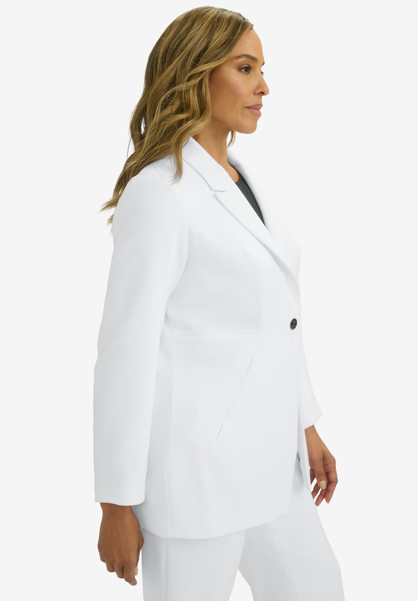 Bi-Stretch Blazer, WHITE, alternate image number 2