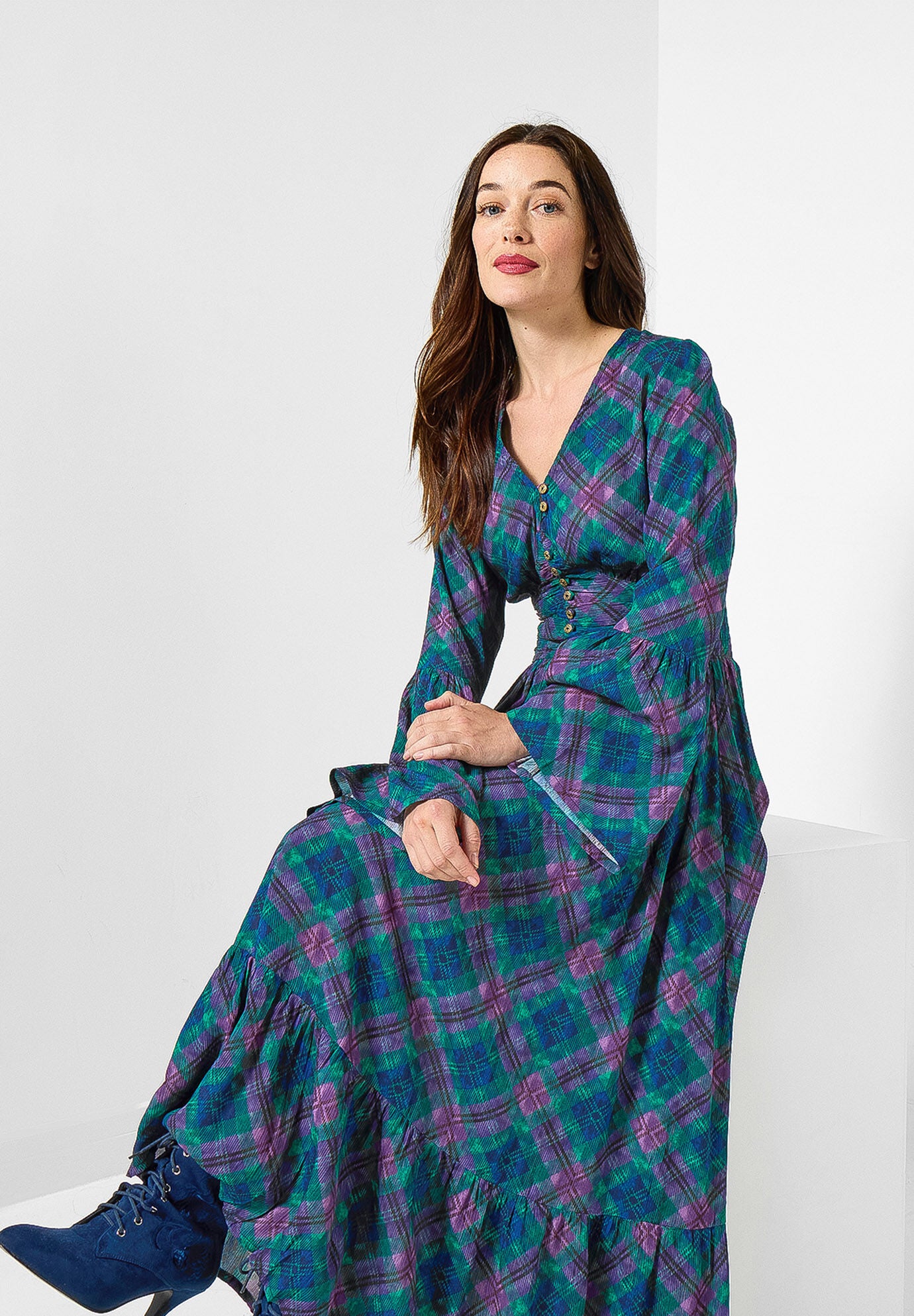Peasant Maxi Dress, BIAS AUTUMN PLAID, alternate image number 4