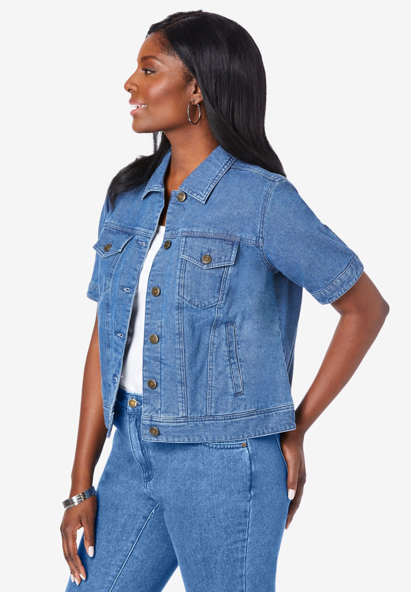 Ladies Short Sleeve Denim Jacket White Jessica London