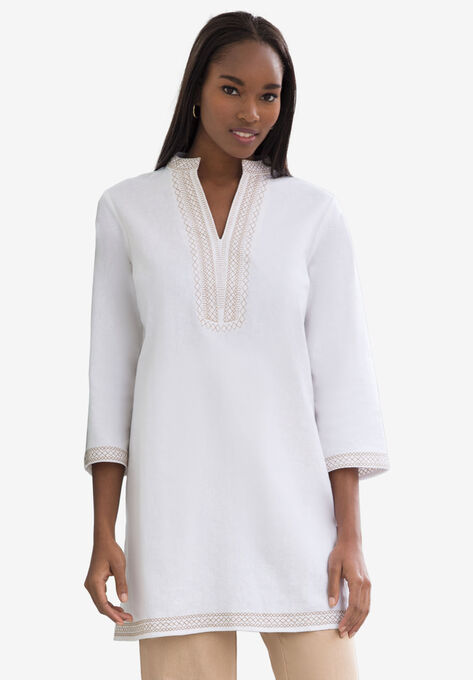 Embroidered Linen Tunic, WHITE EMBROIDERY, hi-res image number null