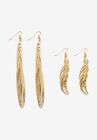 Goldtone Diamond Cut 2 Piece Set Drop Earrings (72x24mm), , on-hover image number 1