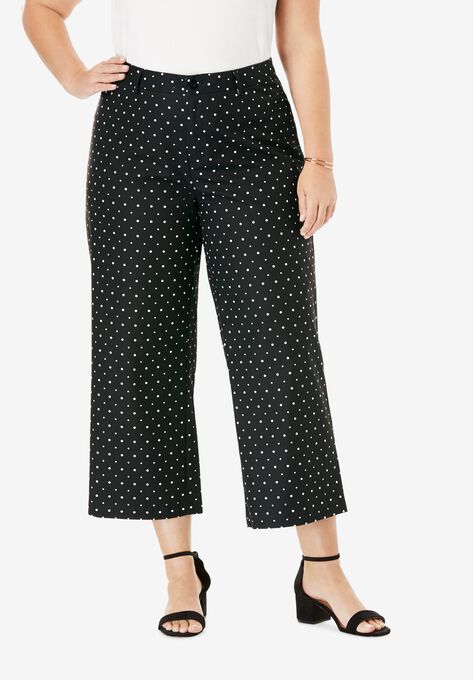 Wide-Leg Stretch Poplin Crop Pant, BLACK DOT, hi-res image number null